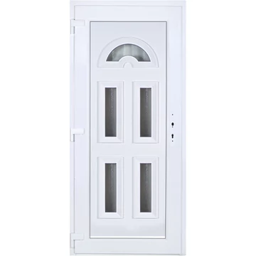 Műanyag bejárati ajtó 100x210 balos Miami 5 üveges 3 rétegű üveggel extra vastag hőszigetelt panellal 5 kamrás fehér