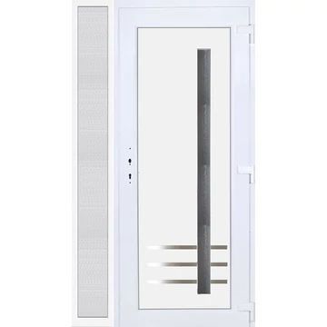 Műanyag bejárati ajtó 130x210 jobbos Daytona 1 üveges 3 rétegű üveggel extra vastag hőszigetelt panellal oldalvilágítóval 5 kamrás fehér