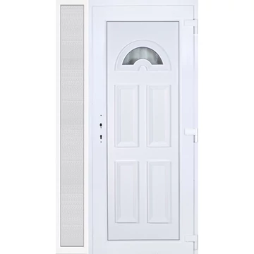 Műanyag bejárati ajtó 130x210 jobbos Miami 1 üveges 3 rétegű üveggel extra vastag hőszigetelt panellal oldalvilágítóval 5 kamrás fehér