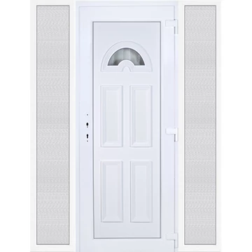 Műanyag bejárati ajtó 180x210 jobbos Miami 1 üveges 3 rétegű üveggel extra vastag hőszigetelt panellal oldalvilágítóval 5 kamrás fehér