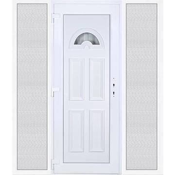 Műanyag bejárati ajtó 200x210 balos Miami 1 üveges 3 rétegű üveggel extra vastag hőszigetelt panellal oldalvilágítóval 5 kamrás fehér