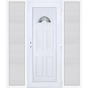 Műanyag bejárati ajtó 200x210 jobbos Miami 1 üveges 3 rétegű üveggel extra vastag hőszigetelt panellal oldalvilágítóval 5 kamrás fehér