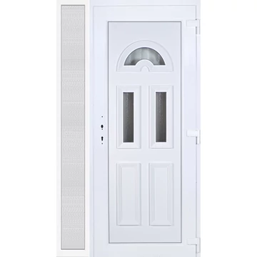 Műanyag bejárati ajtó 120x210 jobbos Miami 3 üveges 3 rétegű üveggel extra vastag hőszigetelt panellal oldalvilágítóval 5 kamrás fehér