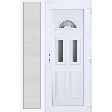 Műanyag bejárati ajtó 140x210 jobbos Miami 3 üveges 3 rétegű üveggel extra vastag hőszigetelt panellal oldalvilágítóval 5 kamrás fehér