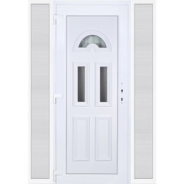 Műanyag bejárati ajtó 160x210 balos Miami 3 üveges 3 rétegű üveggel extra vastag hőszigetelt panellal oldalvilágítóval 5 kamrás fehér