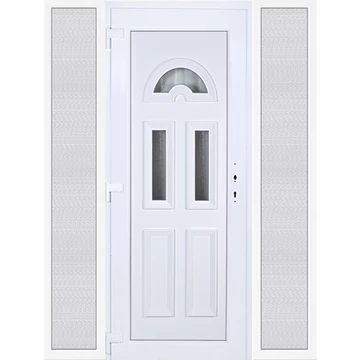 Műanyag bejárati ajtó 180x210 balos Miami 3 üveges 3 rétegű üveggel extra vastag hőszigetelt panellal oldalvilágítóval 5 kamrás fehér