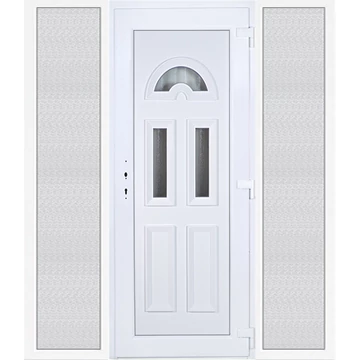 Műanyag bejárati ajtó 200x210 jobbos Miami 3 üveges 3 rétegű üveggel extra vastag hőszigetelt panellal oldalvilágítóval 5 kamrás fehér