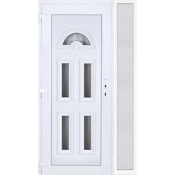 Műanyag bejárati ajtó 130x210 balos Miami 5 üveges oldalvilágítóval 5 kamrás fehér