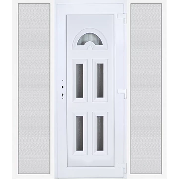Műanyag bejárati ajtó 200x210 jobbos Miami 5 üveges oldalvilágítóval 5 kamrás fehér