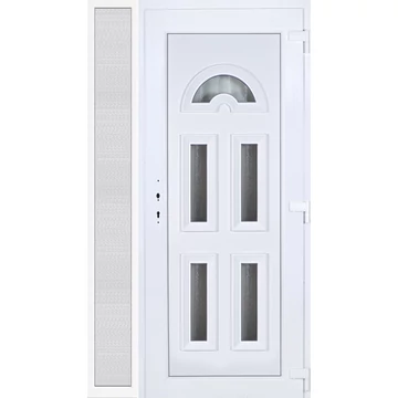 Műanyag bejárati ajtó 130x210 jobbos Miami 5 üveges 3 rétegű üveggel extra vastag hőszigetelt panellal oldalvilágítóval 5 kamrás fehér