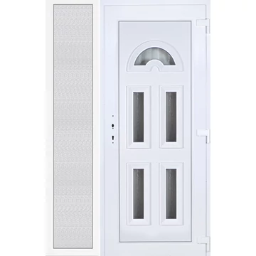 Műanyag bejárati ajtó 140x210 jobbos Miami 5 üveges 3 rétegű üveggel extra vastag hőszigetelt panellal oldalvilágítóval 5 kamrás fehér