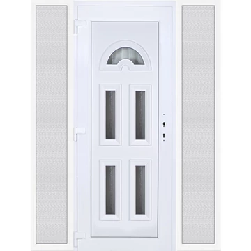 Műanyag bejárati ajtó 180x210 balos Miami 5 üveges 3 rétegű üveggel extra vastag hőszigetelt panellal oldalvilágítóval 5 kamrás fehér