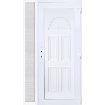 Műanyag bejárati ajtó 130x210 jobbos Miami tömör extra vastag hőszigetelt panellal oldalvilágítóval 5 kamrás fehér