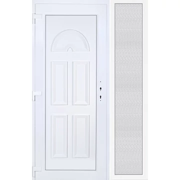 Műanyag bejárati ajtó 140x210 balos Miami tömör extra vastag hőszigetelt panellal oldalvilágítóval 5 kamrás fehér