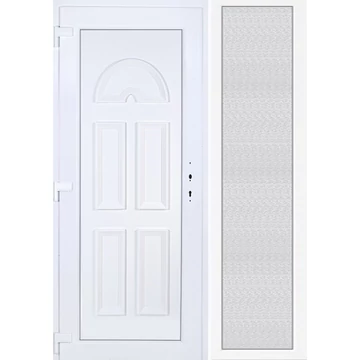 Műanyag bejárati ajtó 150x210 balos Miami tömör extra vastag hőszigetelt panellal oldalvilágítóval 5 kamrás fehér