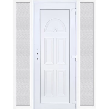 Műanyag bejárati ajtó 180x210 jobbos Miami tömör extra vastag hőszigetelt panellal oldalvilágítóval 5 kamrás fehér