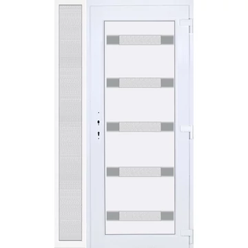 Műanyag bejárati ajtó 130x210 jobbos Sarasota 5 üveges Aluminium rátétes oldalvilágítóval 5 kamrás fehér