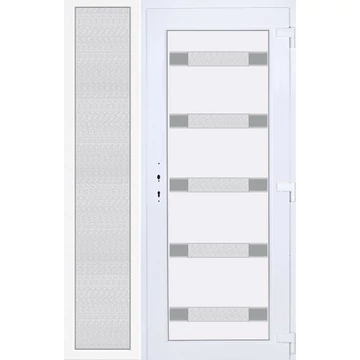 Műanyag bejárati ajtó 140x210 jobbos Sarasota 5 üveges Aluminium rátétes oldalvilágítóval 5 kamrás fehér