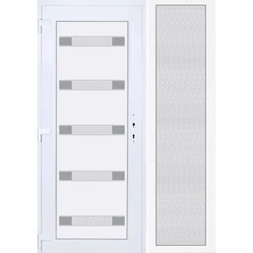 Műanyag bejárati ajtó 150x210 balos Sarasota 5 üveges Aluminium rátétes oldalvilágítóval 5 kamrás fehér