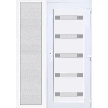 Műanyag bejárati ajtó 150x210 jobbos Sarasota 5 üveges Aluminium rátétes oldalvilágítóval 5 kamrás fehér