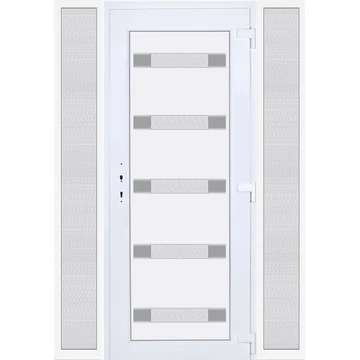 Műanyag bejárati ajtó 160x210 jobbos Sarasota 5 üveges Aluminium rátétes oldalvilágítóval 5 kamrás fehér