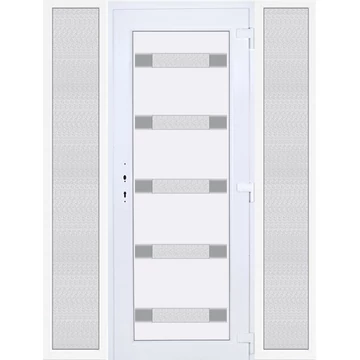 Műanyag bejárati ajtó 180x210 jobbos Sarasota 5 üveges Aluminium rátétes oldalvilágítóval 5 kamrás fehér