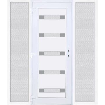 Műanyag bejárati ajtó 200x210 balos Sarasota 5 üveges Aluminium rátétes oldalvilágítóval 5 kamrás fehér