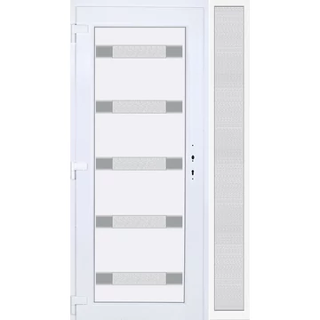 Műanyag bejárati ajtó 130x210 balos Sarasota 5 üveges 3 rétegű üveggel extra vastag hőszigetelt panellal oldalvilágítóval 5 kamrás fehér