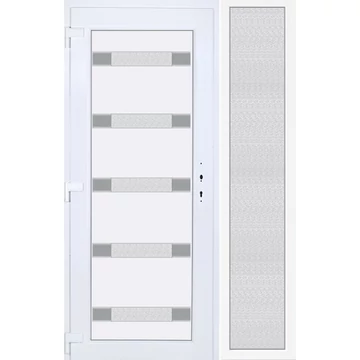 Műanyag bejárati ajtó 140x210 balos Sarasota 5 üveges 3 rétegű üveggel extra vastag hőszigetelt panellal oldalvilágítóval 5 kamrás fehér