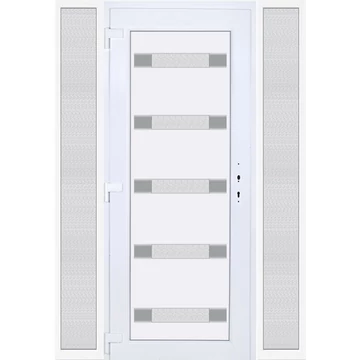 Műanyag bejárati ajtó 160x210 balos Sarasota 5 üveges 3 rétegű üveggel extra vastag hőszigetelt panellal oldalvilágítóval 5 kamrás fehér