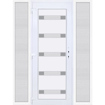Műanyag bejárati ajtó 180x210 balos Sarasota 5 üveges 3 rétegű üveggel extra vastag hőszigetelt panellal oldalvilágítóval 5 kamrás fehér