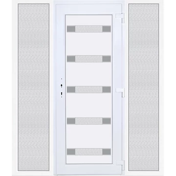 Műanyag bejárati ajtó 200x210 jobbos Sarasota 5 üveges 3 rétegű üveggel extra vastag hőszigetelt panellal oldalvilágítóval 5 kamrás fehér