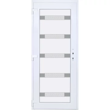 Műanyag bejárati ajtó 90x210 balos Sarasota 5 üveges Aluminium rátétes 5 kamrás fehér