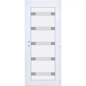 Műanyag bejárati ajtó 90x210 jobbos Sarasota 5 üveges Aluminium rátétes 5 kamrás fehér