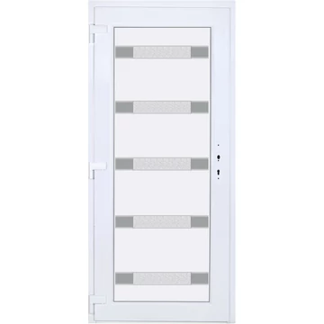 Műanyag bejárati ajtó 100x210 balos Sarasota 5 üveges Aluminium rátétes 5 kamrás fehér