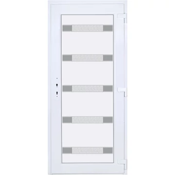 Műanyag bejárati ajtó 100x210 jobbos Sarasota 5 üveges Aluminium rátétes 5 kamrás fehér