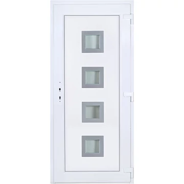 Műanyag bejárati ajtó 100x210 jobbos Tampa 4 üveges 3 rétegű üveggel extra vastag hőszigetelt panellel 5 kamrás fehér