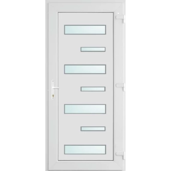 Műanyag bejárati ajtó 100x210 jobbos Georgia 7 üveges 2 rétegű üveggel és hőszigetelt panellel 5 kamrás fehér