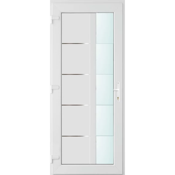 Műanyag bejárati ajtó 100x210 balos Indiana 1 üveges 2 rétegű üveggel és hőszigetelt panellel 5 kamrás fehér