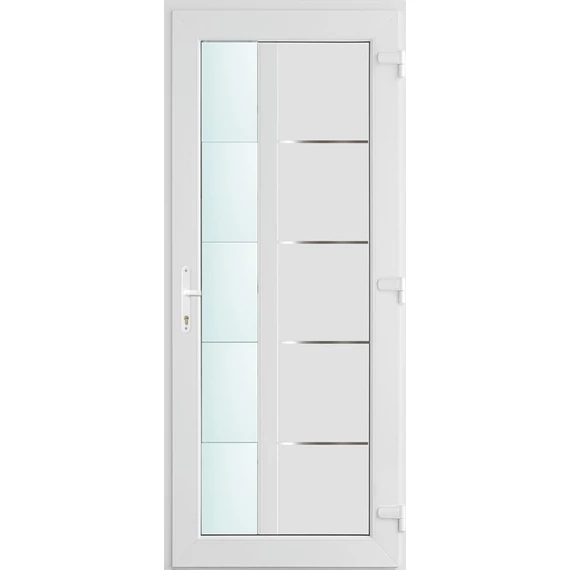 Műanyag bejárati ajtó 100x210 jobbos Indiana 1 üveges 2 rétegű üveggel és hőszigetelt panellel 5 kamrás fehér