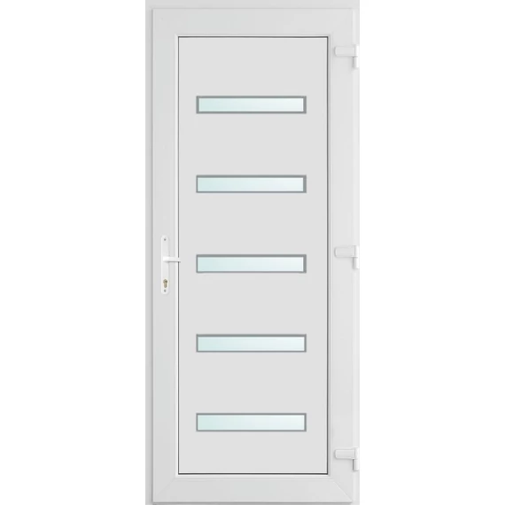 Műanyag bejárati ajtó 100x210 jobbos Jacksonville 5 üveges 2 rétegű üveggel és hőszigetelt panellel 5 kamrás fehér