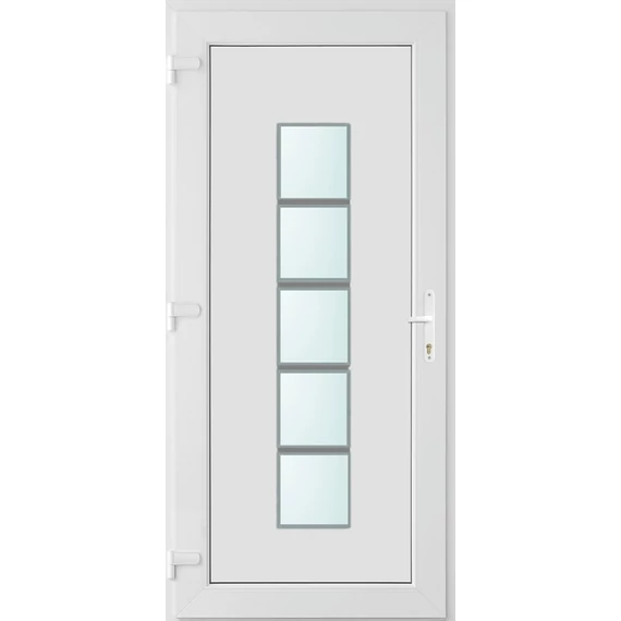 Műanyag bejárati ajtó 100x210 balos Maryland 1 üveges 2 rétegű üveggel és hőszigetelt panellel 5 kamrás fehér