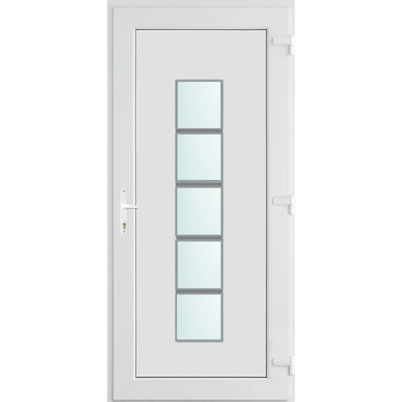 Műanyag bejárati ajtó 100x210 jobbos Maryland 1 üveges 2 rétegű üveggel és hőszigetelt panellel 5 kamrás fehér