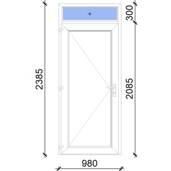 Műanyag bejárati ajtó 100x240 balos Delaware tömör 2 rétegű üveggel, 5 kamrás fehér