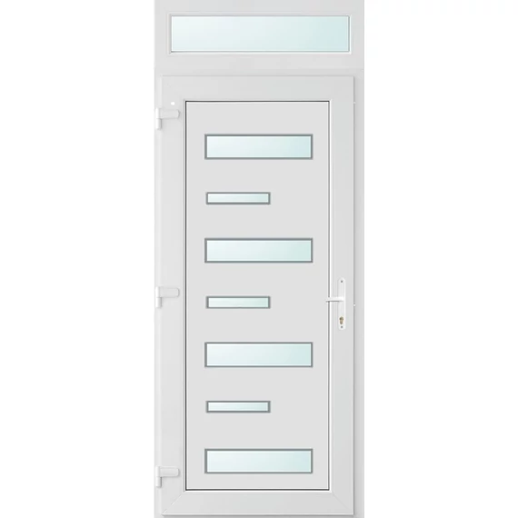 Műanyag bejárati ajtó 100x240 balos Georgia 7 üveges 2 rétegű üveggel és hőszigetelt panellel 5 kamrás fehér