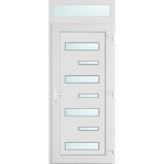 Műanyag bejárati ajtó 100x240 jobbos Georgia 7 üveges 3 rétegű üveggel extra vastag hőszigetelt panellal felülvilágítóval 5 kamrás fehér