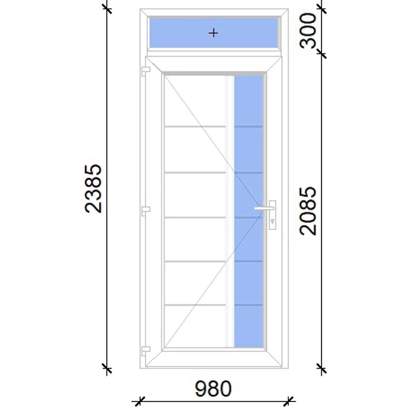 Műanyag bejárati ajtó 100x240 balos Indiana 1 üveges 2 rétegű üveggel, 5 kamrás fehér