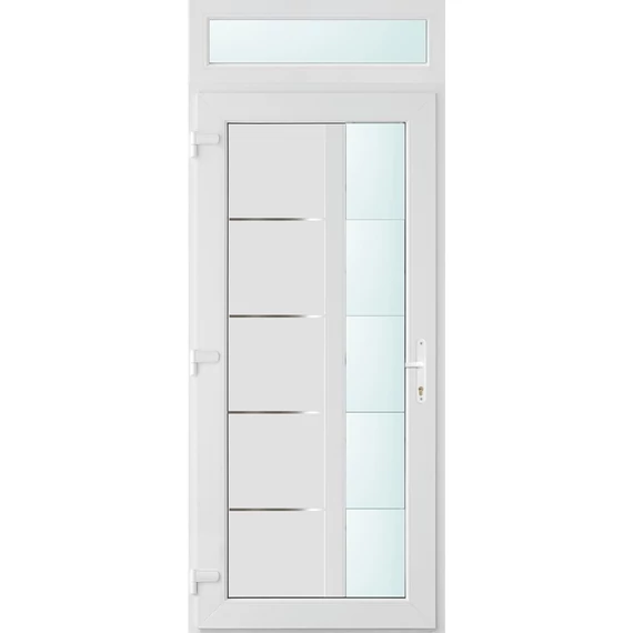 Műanyag bejárati ajtó 100x240 balos Indiana 1 üveges 2 rétegű üveggel és hőszigetelt panellel 5 kamrás fehér