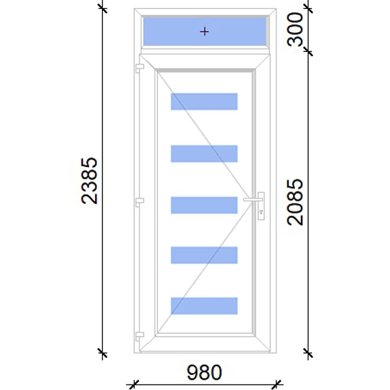 Műanyag bejárati ajtó 100x240 balos Jacksonville 5 üveges 2 rétegű üveggel, 5 kamrás fehér