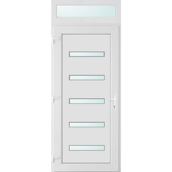 Műanyag bejárati ajtó 100x240 balos Jacksonville 5 üveges 2 rétegű üveggel és hőszigetelt panellel 5 kamrás fehér